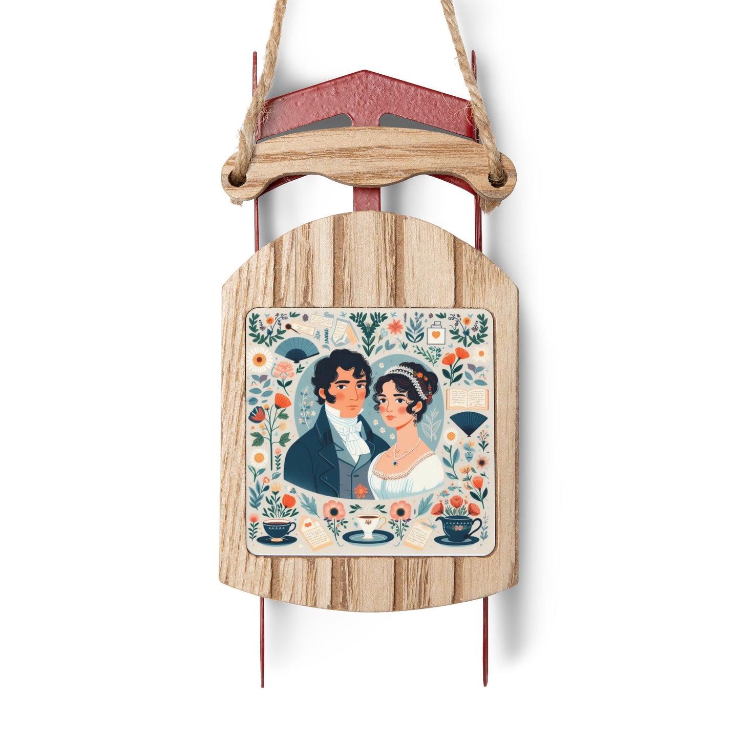 Jane Austen, Pride and Prejudice, Regency, Sled, Ornament, Gift, Stocking Stuffer, Christmas, Holiday, Literary Ornament