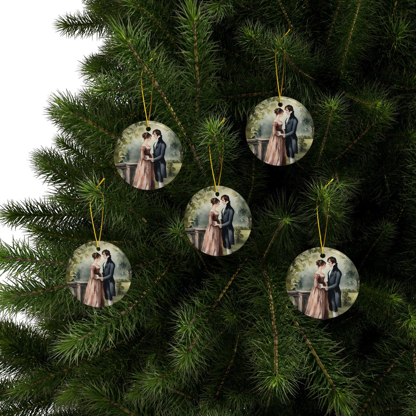 Pride and Prejudice, Regency, Darcy, Elizabeth, Christmas, Holiday, Ceramic Ornament, 2-Side Print, (1pc, 3pcs, 5pcs, 10pcs)