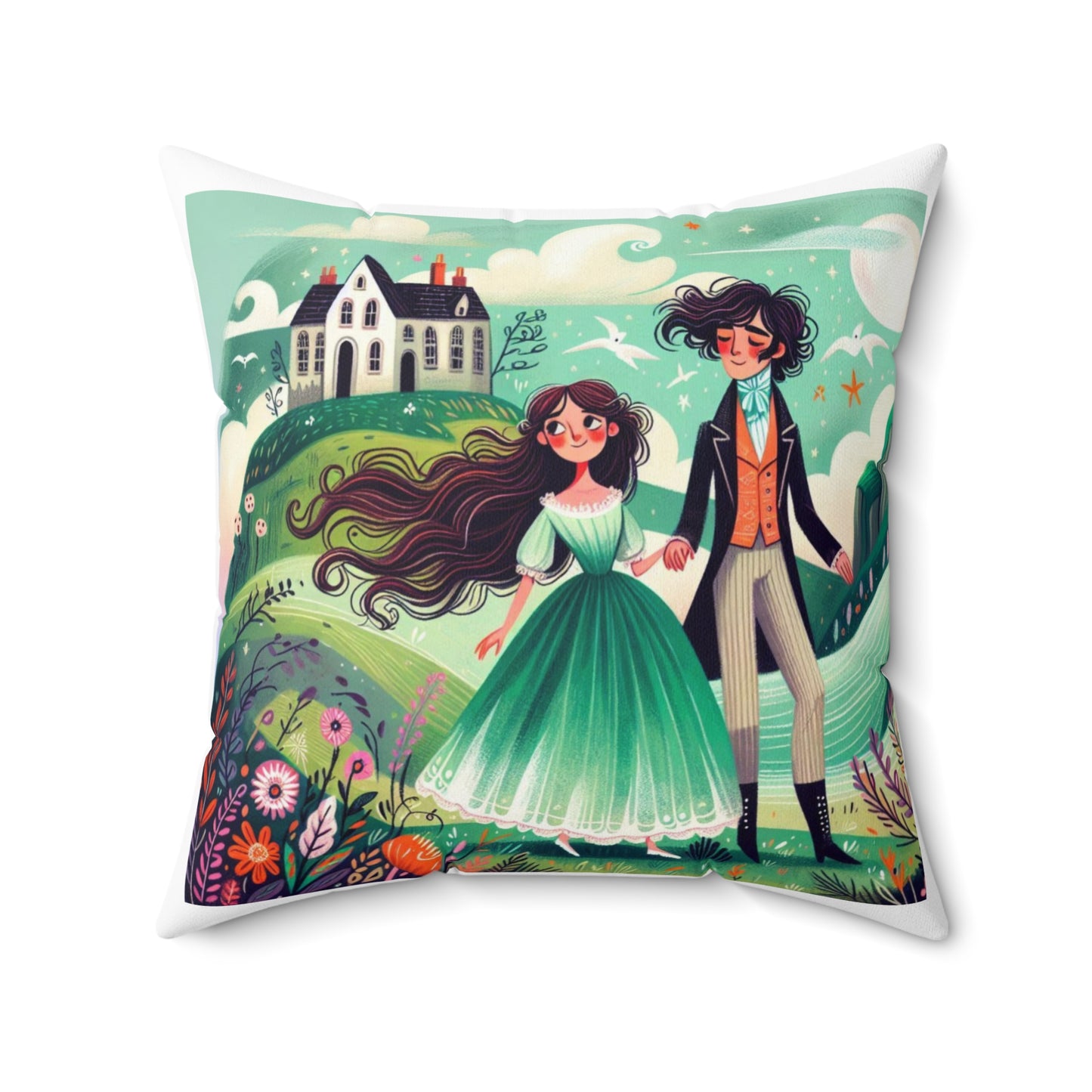 Gothic Couple Series, Wuthering Heights, Heathcliff and Cathy, Charlotte Bronte, Literary Pillow, Square Pillow, Book Nook, Library, Decor
