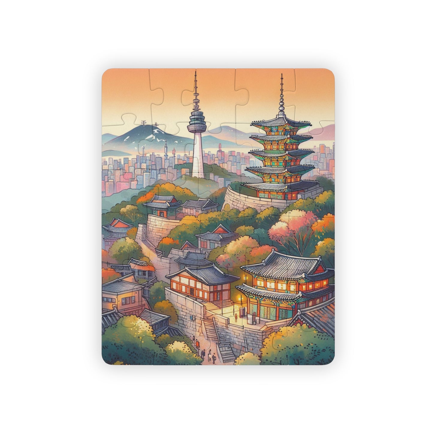 Kids' Puzzle: Namsan Tower Geography Educational Game Gift, Travel Souvenir, 30-Piece Jigsaw, South Korea, Children's Activity, Fun Puzzle