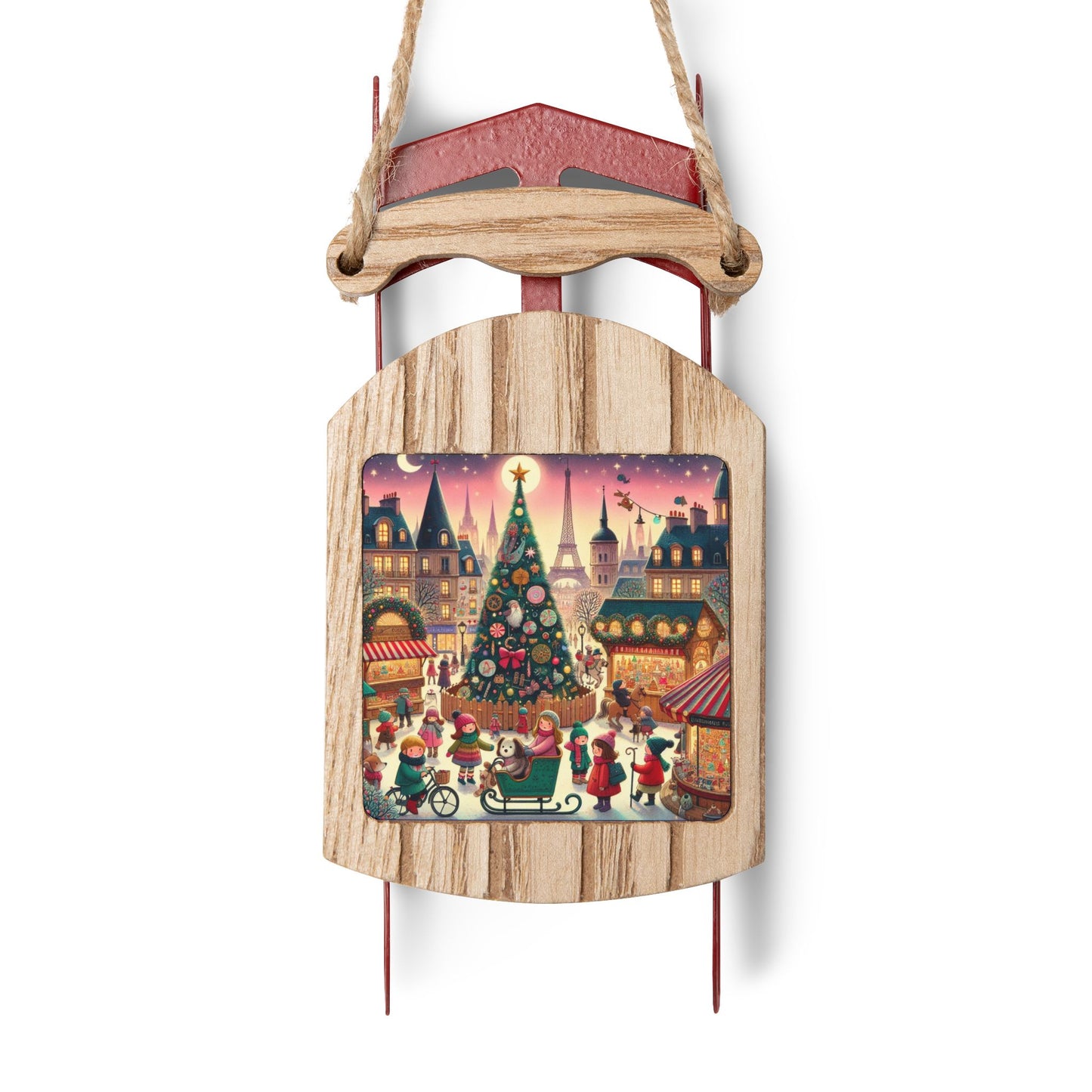 Paris Christmas France Holiday, Christmas Tree, Decor, Whimsical, Sled Ornaments