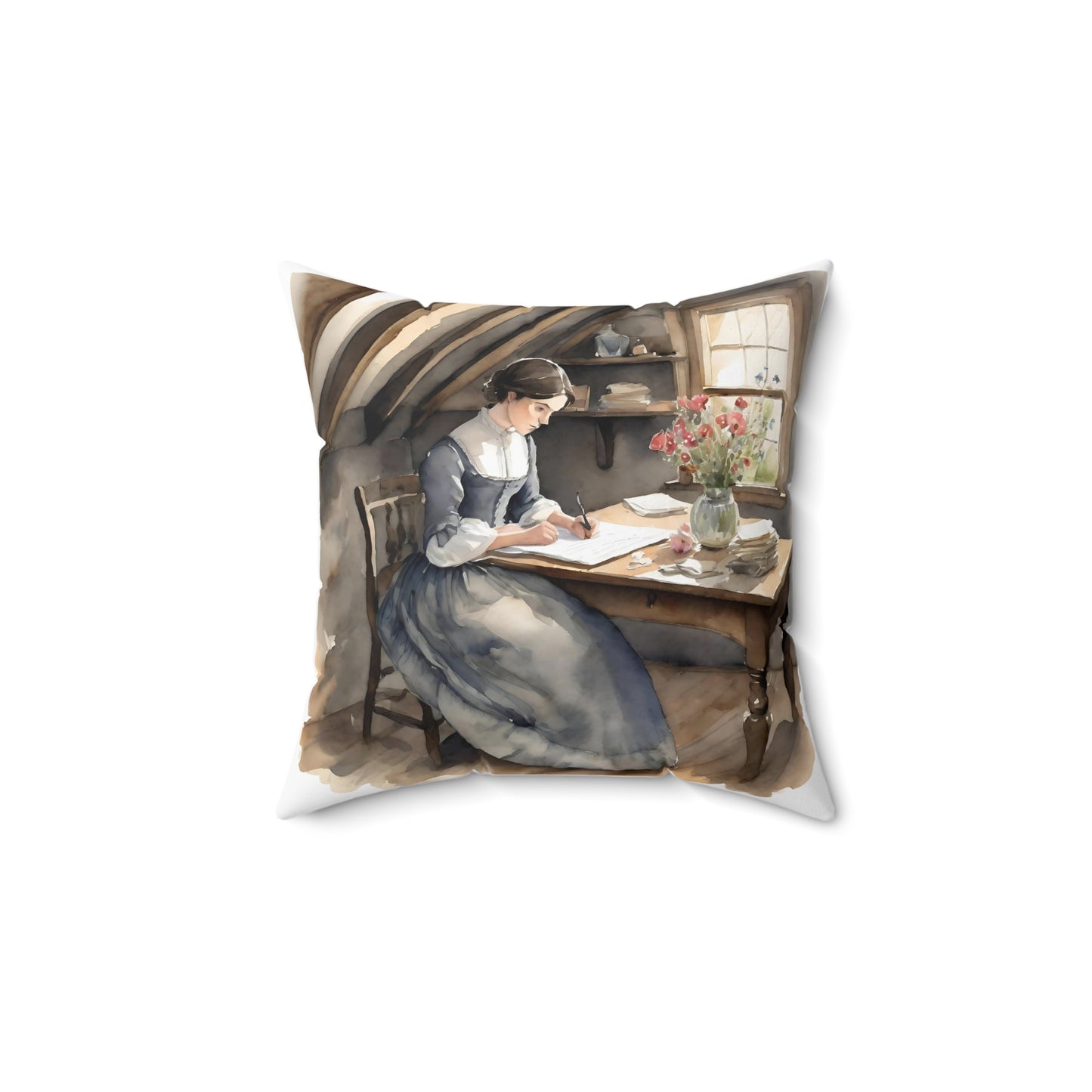 Little Women, Jo March, Writer, Louisa May Alcott, Book, Library, Gift, Square ,Pillow