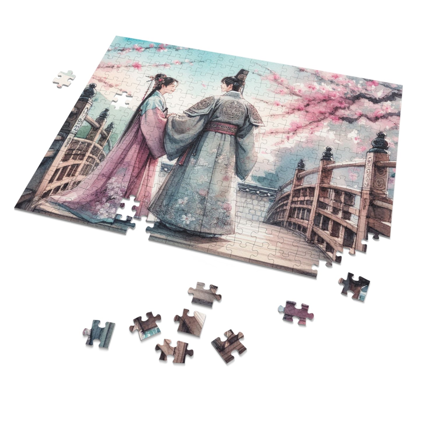 Jigsaw Puzzle: Sakura Cherry Blossom Goryeo Historical Couple Educational Game Gift with Tin, South Korea