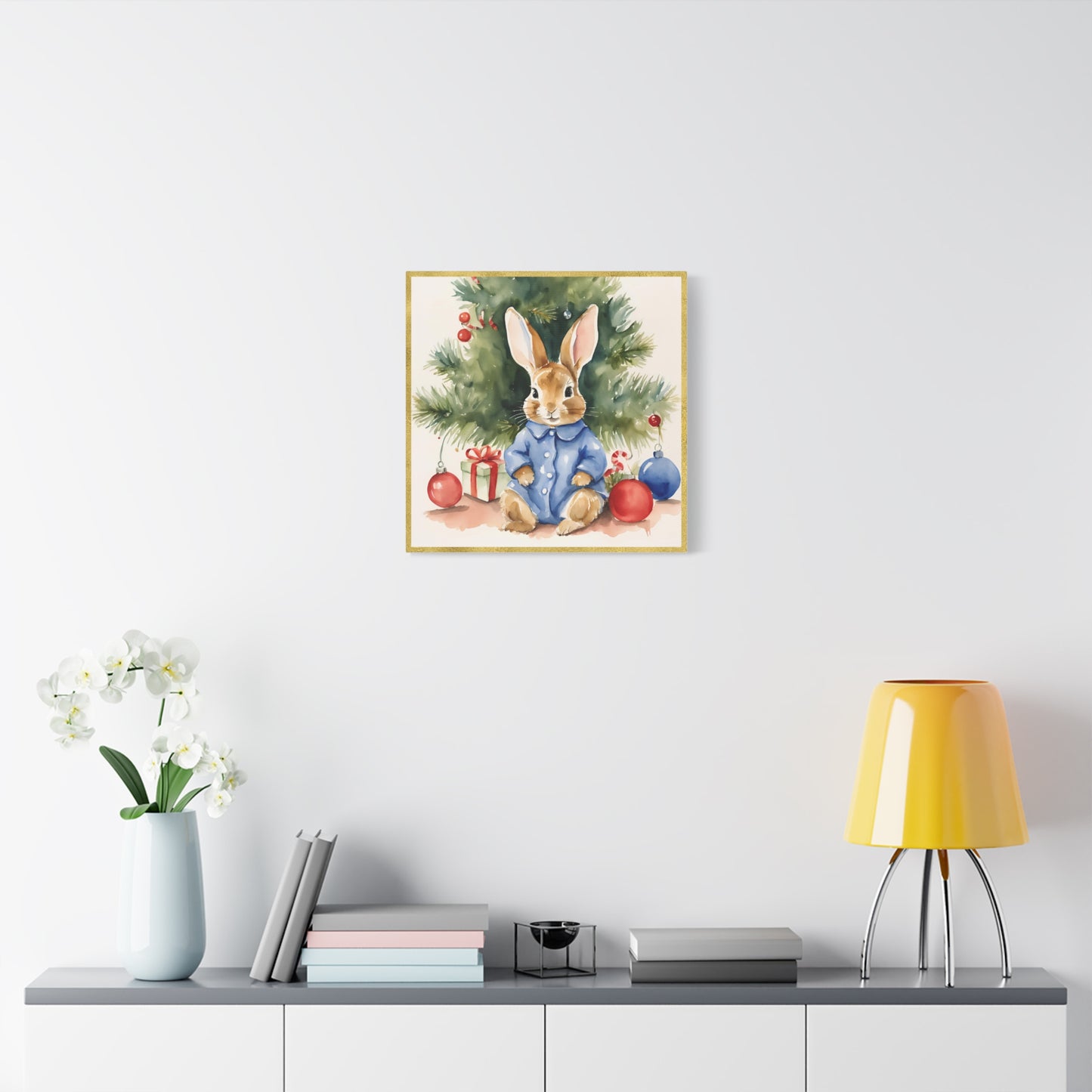Peter Rabbit Christmas Canvas Print, Beatrix Potter Nursery Decor, Holiday Wall Art, Matte Stretched - Gift for Kids