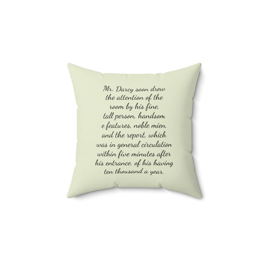 Literary Square Pillow, Darcy Pride and Prejudice Austenite Regency Book Nook Library Cushion, Home Decor, Reading Gift, Literary Fan, Book