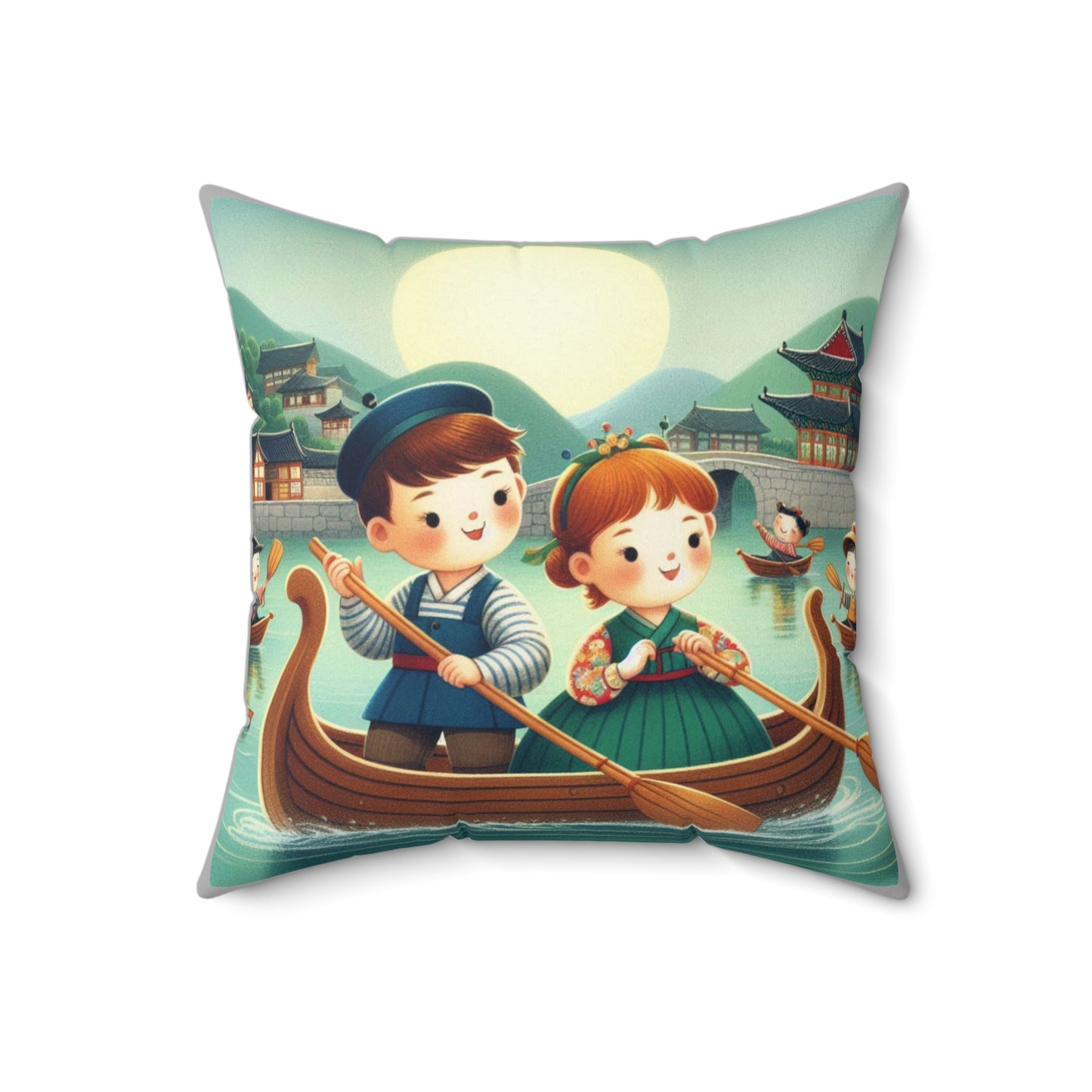 Korean, Row Row Your Boat, Nursery Rhyme,  Square Pillow,  School, Nursery, Child, Hangul, Library, Book Nook, Reading Corner, Class