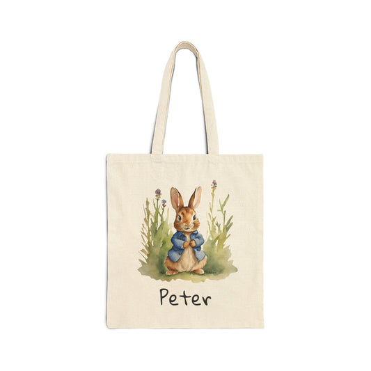 Personalized Peter Rabbit, Inspired Cotton Canvas Tote Bag, Eco-Friendly Shopper, Gift for Kids, Library Bag, Easter Basket, Custom, Spring