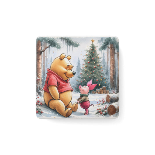 Porcelain Magnet, Disney Christmas Decor, Winnie the Pooh and Piglet Holiday Gift, Stocking Stuffer, Fridge Magnet, Disney Collectible