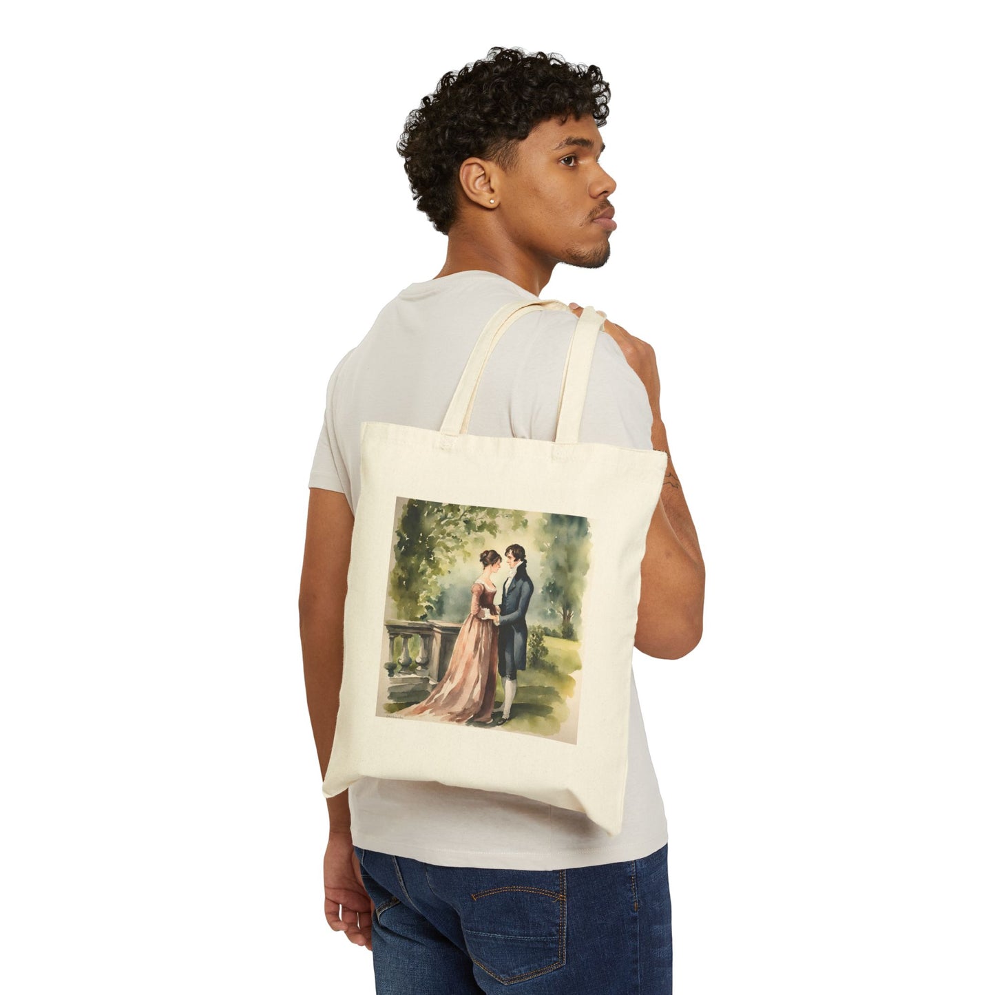 Pride and Prejudice, Darcy, Elizabeth, Jane Austen, Pemberley, Watercolor, Cotton Canvas Tote Bag