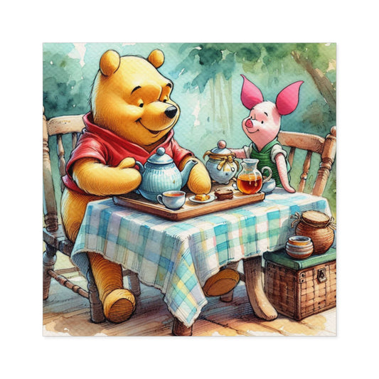 Whimsical Winnie the Pooh Bear and Piglet Square Stickers, Cute Party Favors, Nursery Decor, Kids' Gifts, Tea Party, Indoor/Outdoor