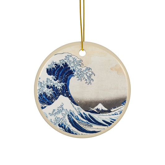 Ceramic Ornaments, Waves Design, Christmas Tree Decor, Holiday Stocking Stuffer Gift, Japanese Art, 2-Side Print, Gift Tag