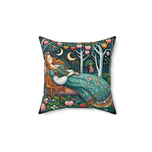 Fairytale Square Pillow, Sleeping Beauty Literature Gift, Library Decor, Literary Book Nook, Brothers Grimm Pillow, Polyester Cushion