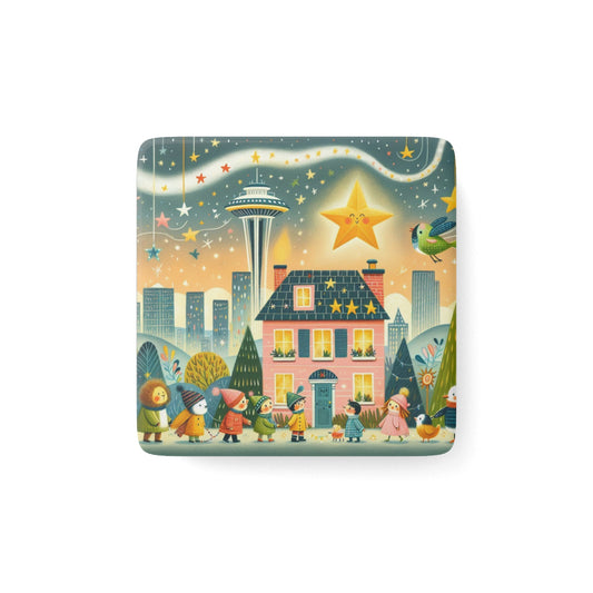 Seattle, Washington, Twinkle Twinkle Little Star, Nursery Rhyme, Space Needle,  Souvenir, Gift, Porcelain, Magnet, Square, Gift