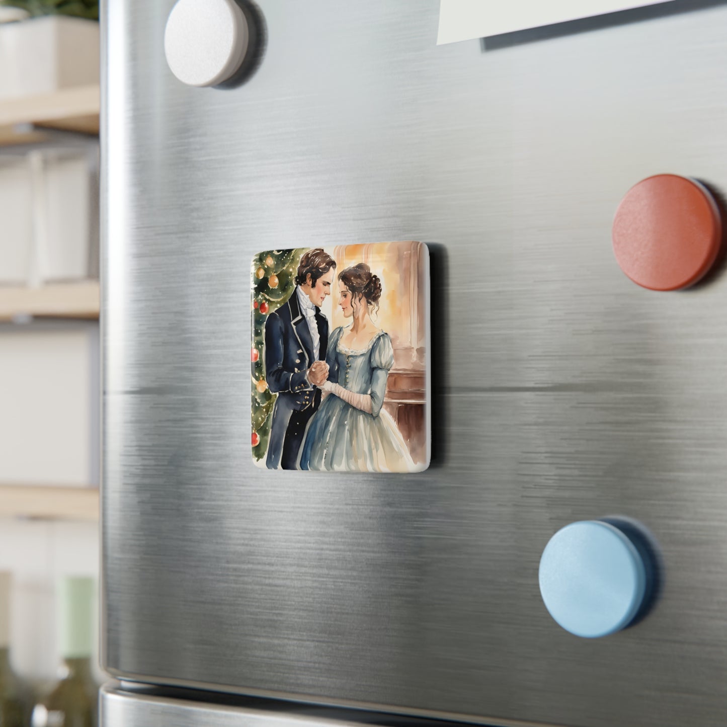 Pride and Prejudice, Jane Austen, Austenite, Regency, Darcy, Elizabeth, Stocking Stuffer, Gift, Porcelain Magnet, Square