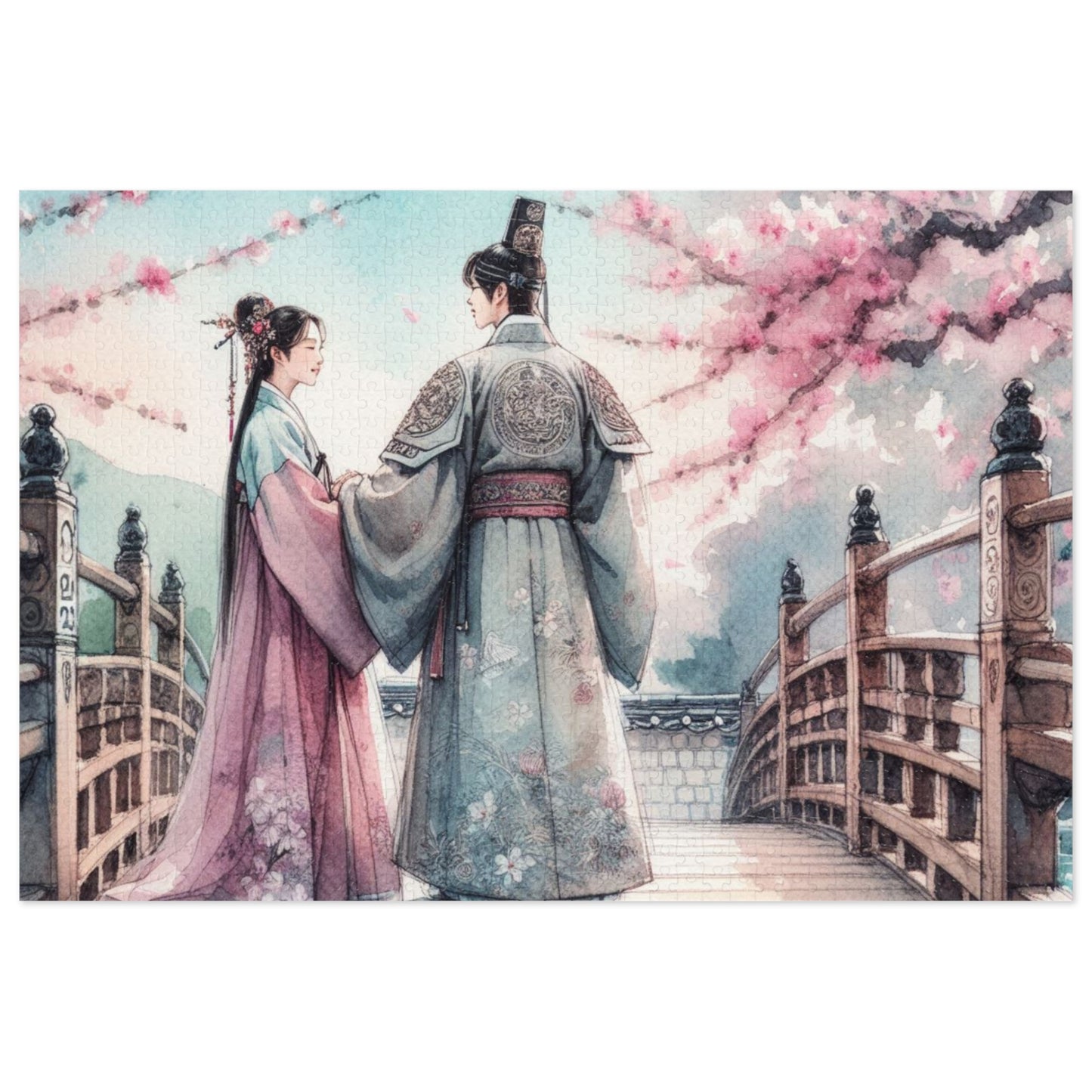 Jigsaw Puzzle: Sakura Cherry Blossom Goryeo Historical Couple Educational Game Gift with Tin, South Korea