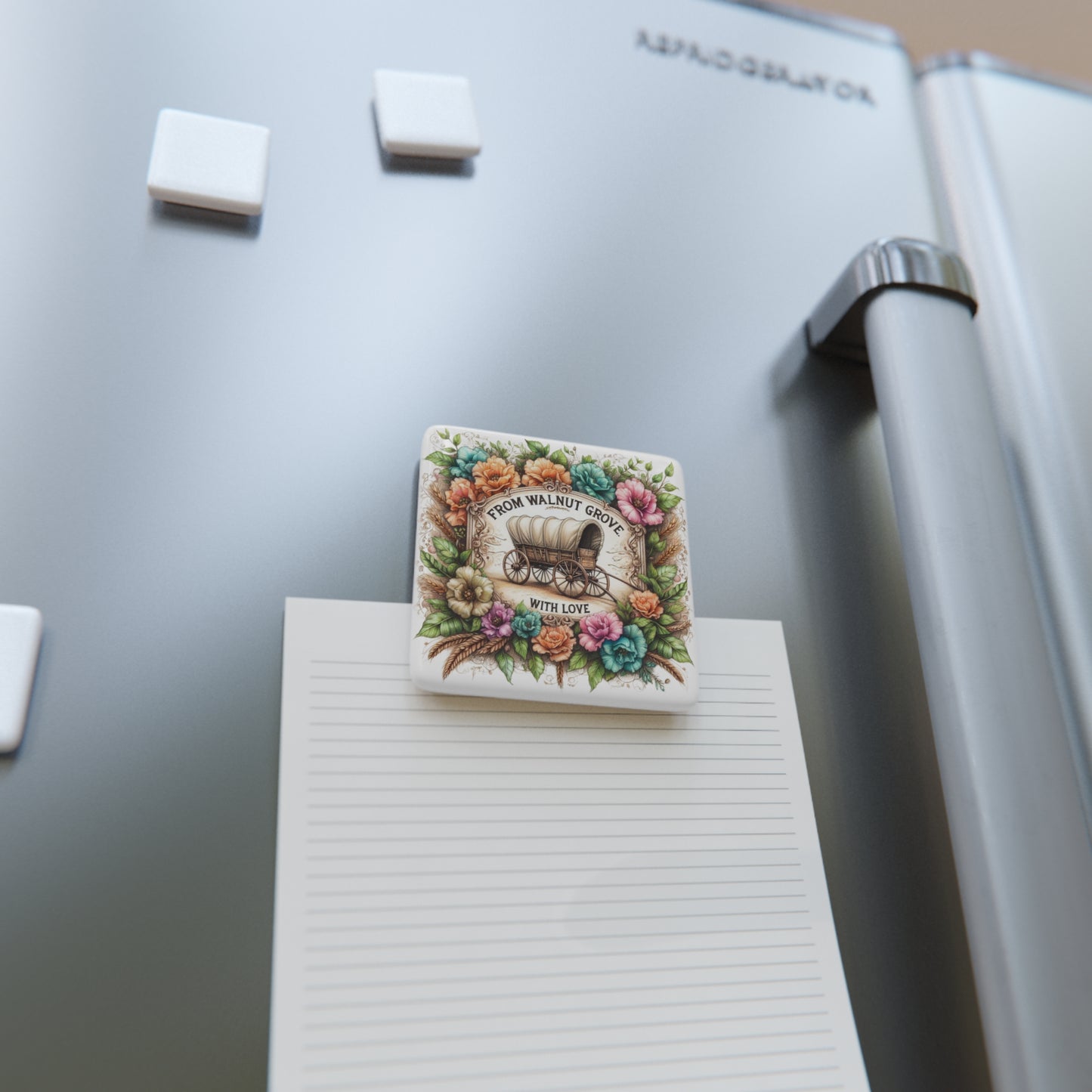 Porcelain Magnet, Laura Ingalls Wilder Western Pioneer Stocking Stuffer, Square, Walnut Grove Magnet, Prairie