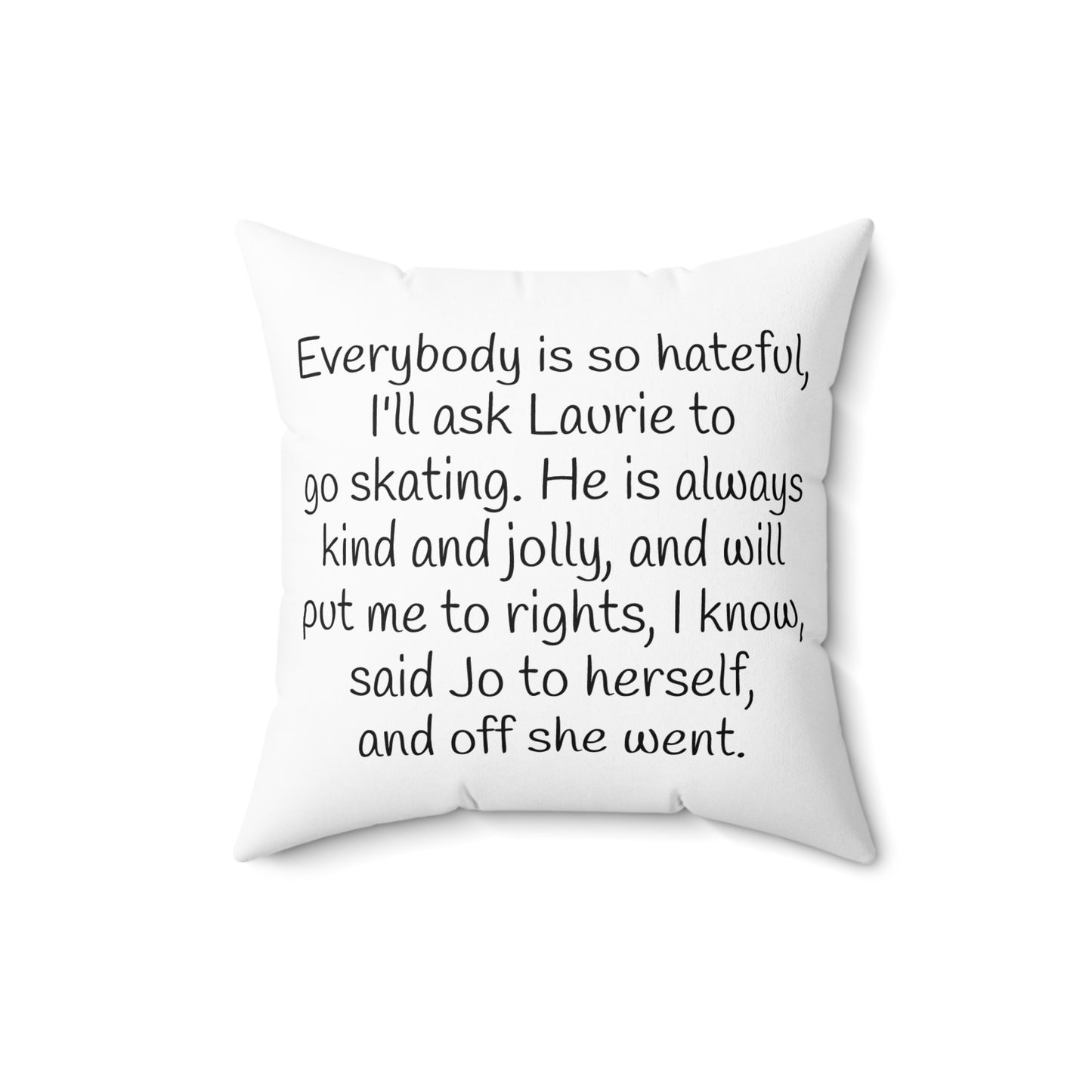 Little Women Literary Square Pillow, Louisa May Alcott Jo Laurie Ice Skating Winter Holiday Cushion, Book Lover Gift, Home