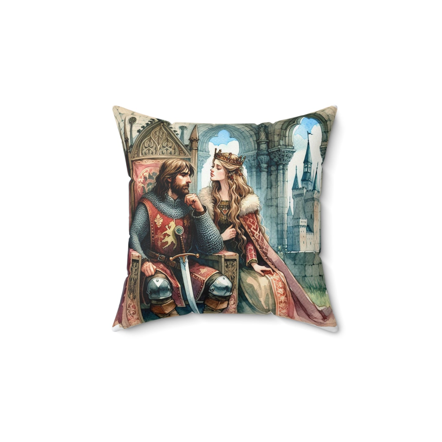 Camelot, King Arthur, Guinevere, Knights of the Round Table, Cushion, Book Nook, Library, Gift, Bedding, Square Pillow