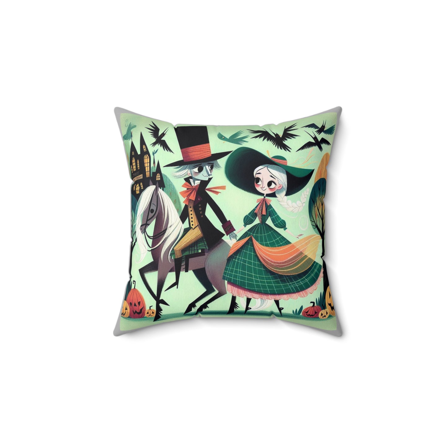 Sleepy Hollow, Headless Horseman, Ichabod Crane, Katrina Tassel, Cushion, Halloween Decor, Square Pillow, Gothic
