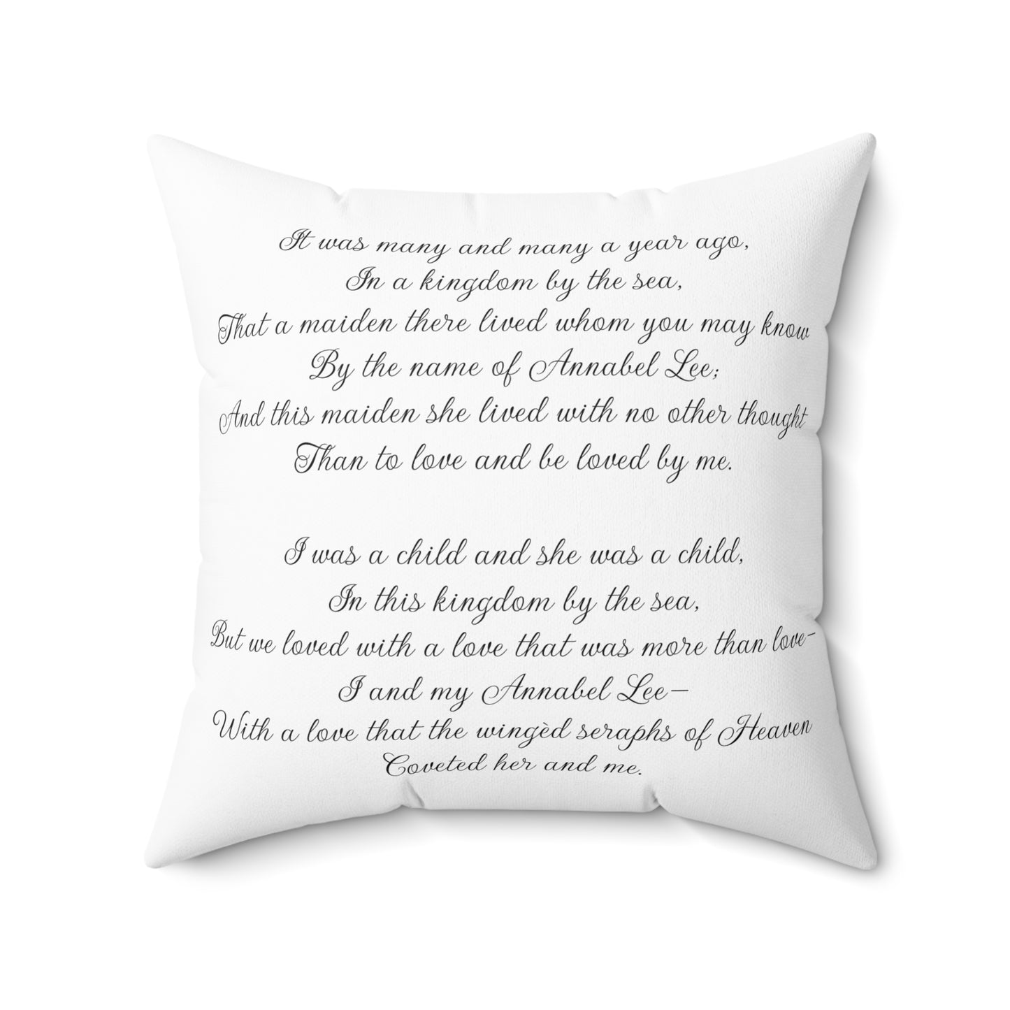 Literary Cushion, Edgar Allan Poe Pillow, Annabel Lee Poetry Gift, Book Nook Decor, Library Throw Pillow, Spun Polyester Square Cushion