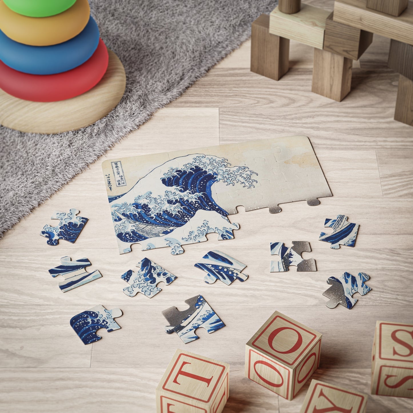 Kids Puzzle, Hokusai The Great Wave, Educational Classroom Gift, Art History Toy, 30-Piece Jigsaw, Fun Learning Activity