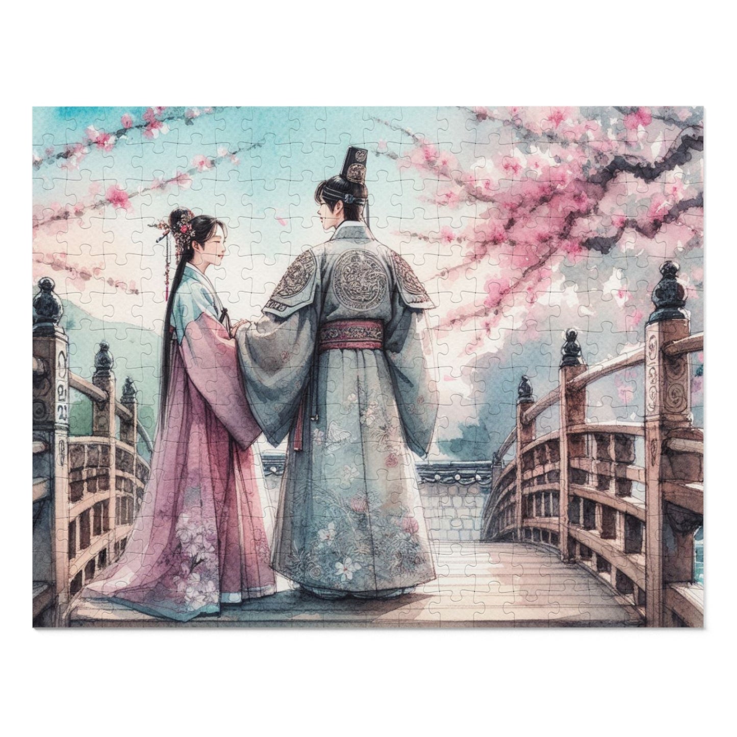 Jigsaw Puzzle: Sakura Cherry Blossom Goryeo Historical Couple Educational Game Gift with Tin, South Korea