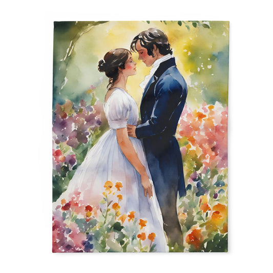 Fleece Blanket with Jane Austen Pride and Prejudice Regency Romantic Design, Cozy Home Décor, Wedding Gift