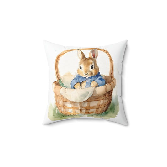 Peter Rabbit Nursery Pillow, Beatrix Potter Inspired Baby Shower Cushion for Boys, Square Bedding Decor, Gift Idea