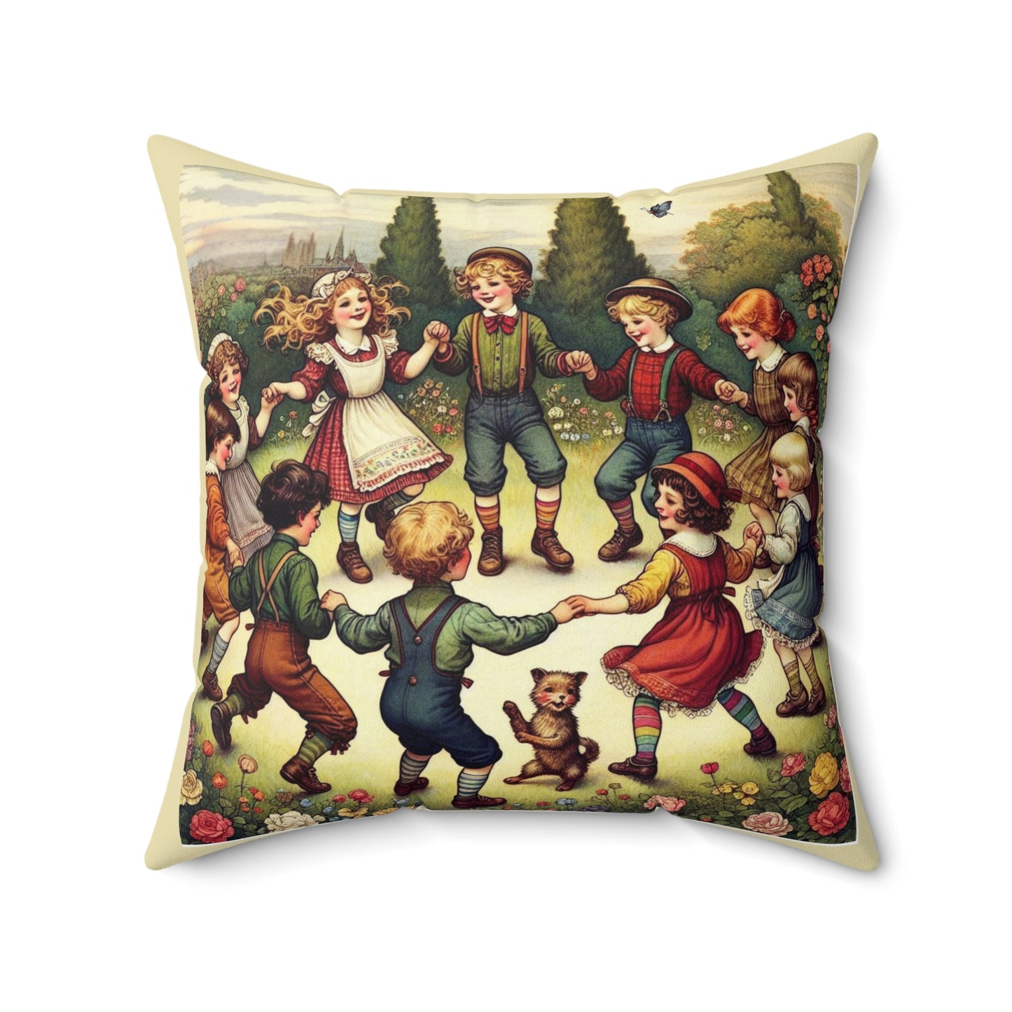 Ring Around the Rosy Square Pillow - Nursery Decor, Childrens Plush Accent, Cozy Home Gift, Nursery Rhyme Design, Storybook Playroom