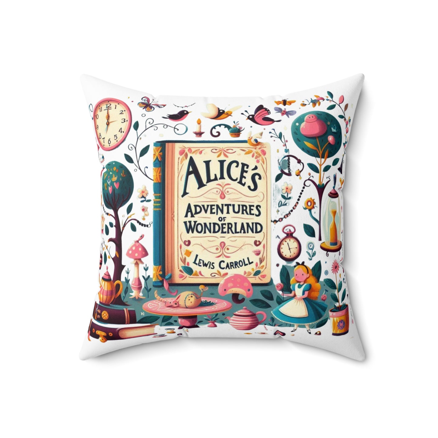 Literary Cushion Pillow, Alice in Wonderland Lewis Carroll Book Nook Library Home Decor, Square Pillow, Novel Gift, Reading Themed Room