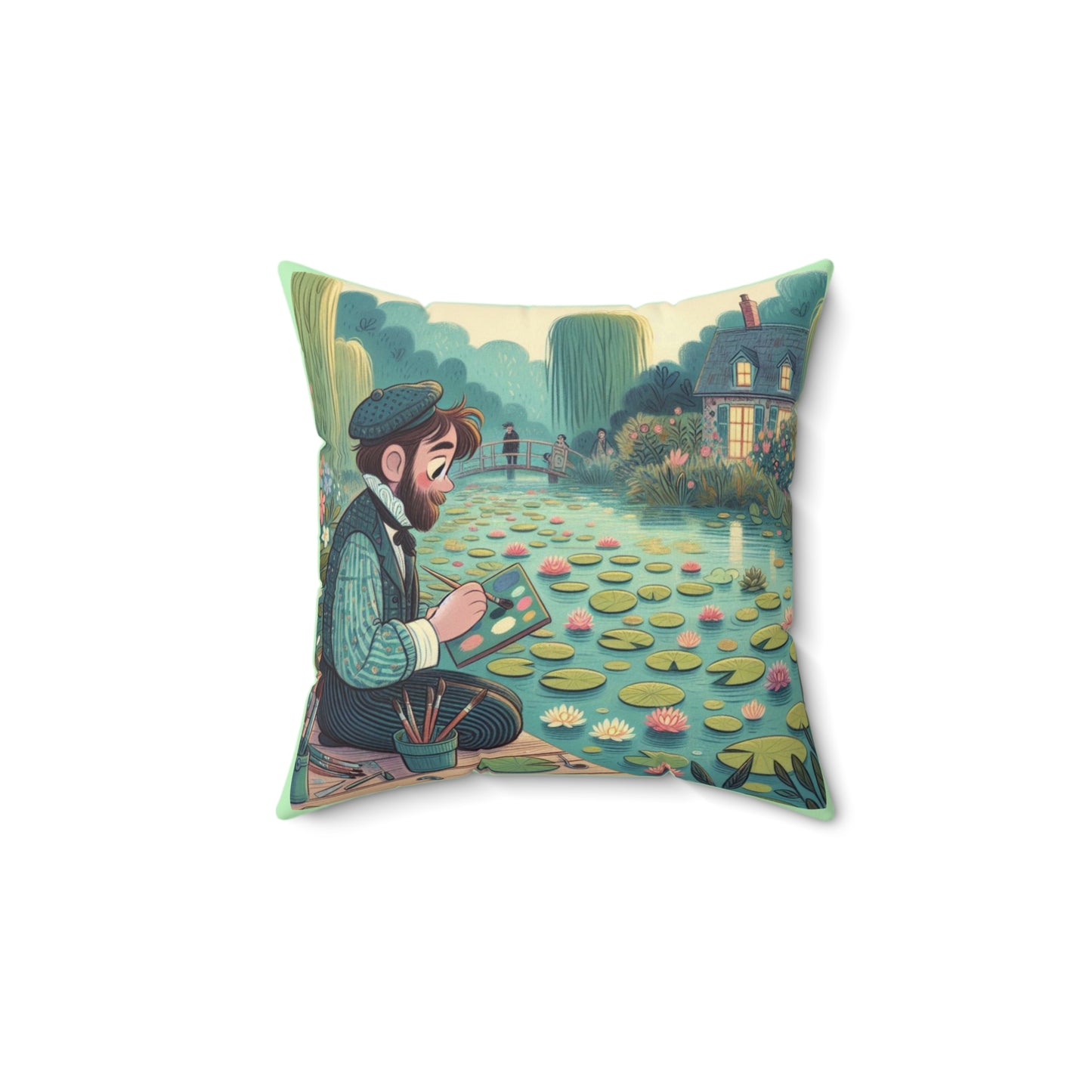 Claude Monet Artist Pillow, Kids Children Decor, Water Lilies Cushion, Art Classroom Home Decor, Spun Polyester Square Pillow