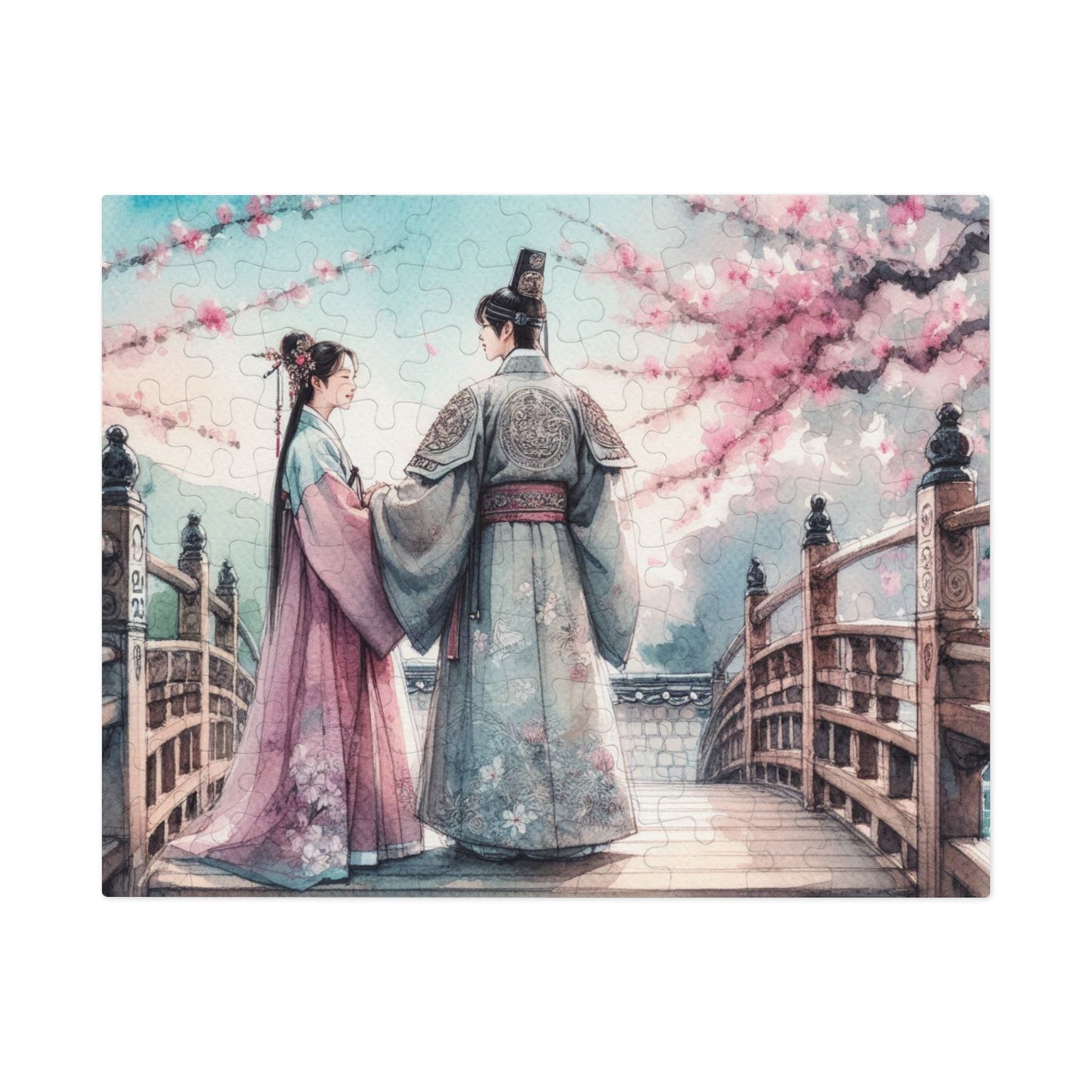 Jigsaw Puzzle: Sakura Cherry Blossom Goryeo Historical Couple Educational Game Gift with Tin, South Korea