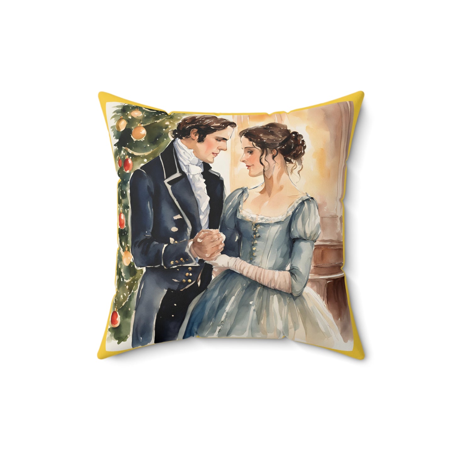 Pride and Prejudice, Jane Austen, Darcy, Elizabeth, Christmas, Holiday, Literary Cushion, Decor, Austen Square Pillow