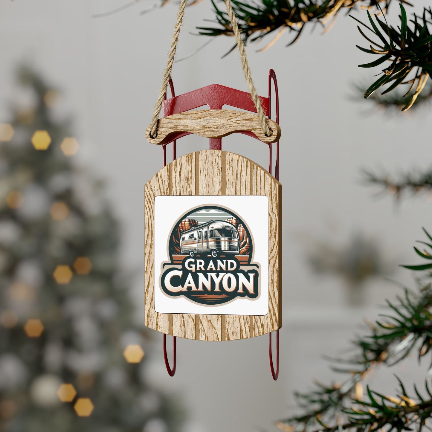 Sled Ornaments, Vintage Camper Air Stream Grand Canyon, Summer, National Park, Stocking Stuffer, Christmas Tree Ornament