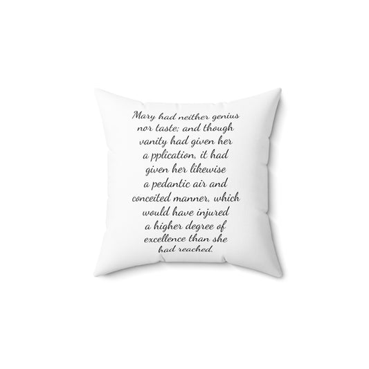 Literary Pillow, Regency Decor, Mary Bennet, Pride and Prejudice, Jane Austen Quote, Square Cushion