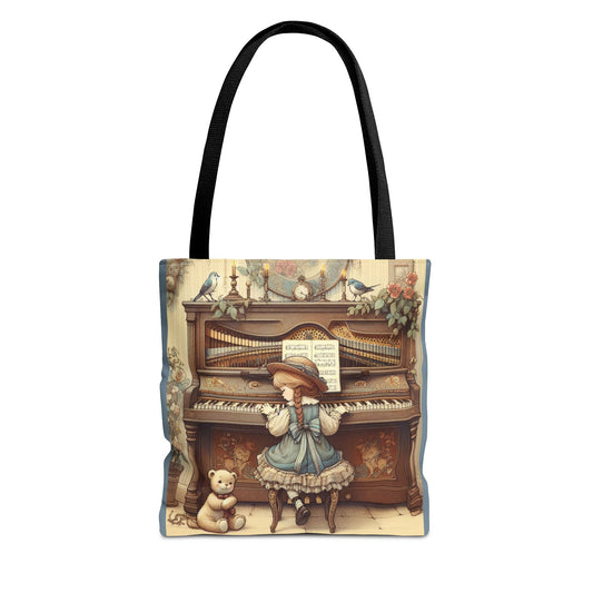 Whimsical Piano Tote Bag, Cute Music Lover Gift, Vintage Art Design, Perfect for Shopping, Arts & Crafts, Everyday Use