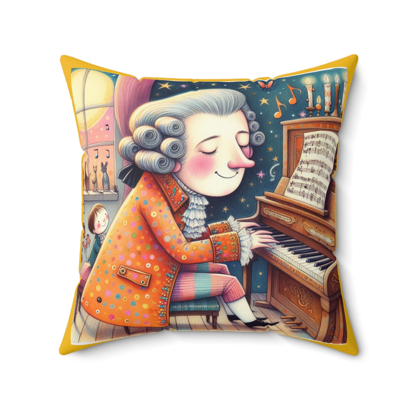 Mozart Music Library Square Pillow - Classical Music Home Decor, Teacher Gift, Kids Room Decoration, Gift for Music Lover, Classroom Accent