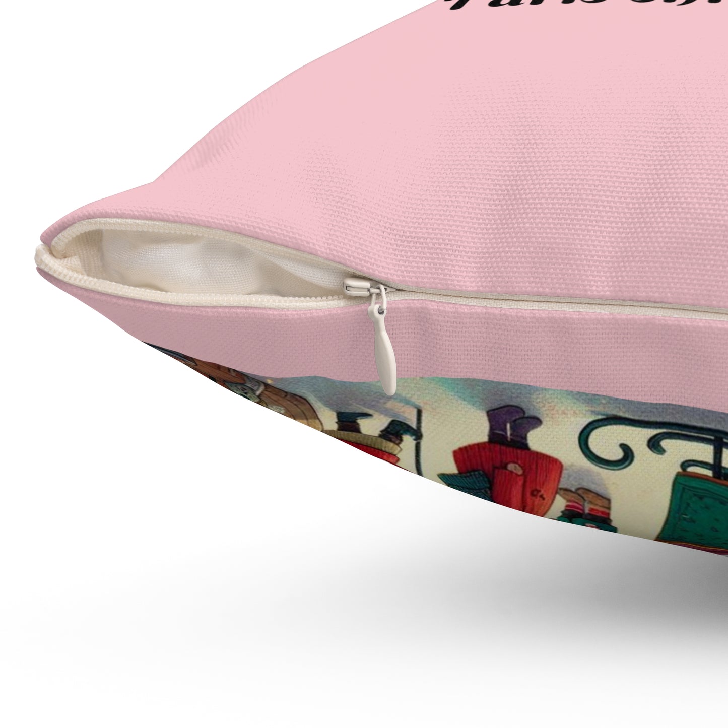 Paris Christmas France Holiday, Cushion, Decor, Book Nook, Kids, Library, Bedding, Square Pillow