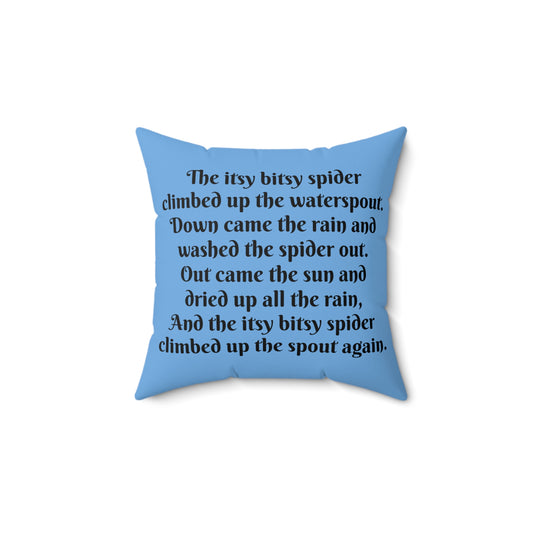 Vintage Itsy Bitsy Spider Nursery Rhyme Square Pillow Cushion for Children's Decor, School, and Storytime - Library Book Nook