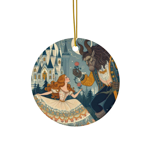 Ceramic Ornaments, Beauty and the Beast Fairytale Christmas Holiday Gift Tag, 2-Side Print, (1pc, 3pcs, 5pcs, 10pcs), Home Decor, Xmas