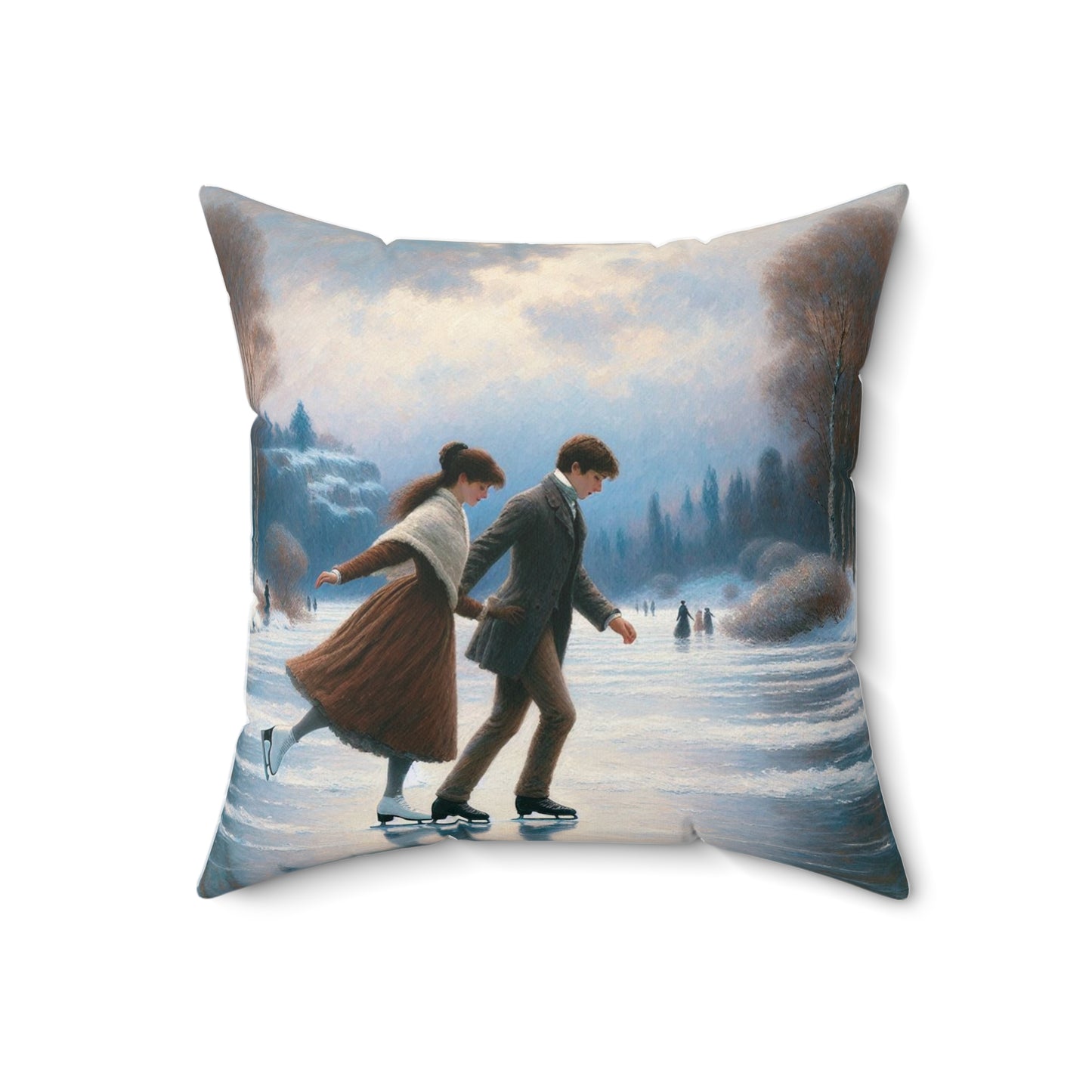 Little Women Literary Square Pillow, Louisa May Alcott Jo Laurie Ice Skating Winter Holiday Cushion, Book Lover Gift, Home