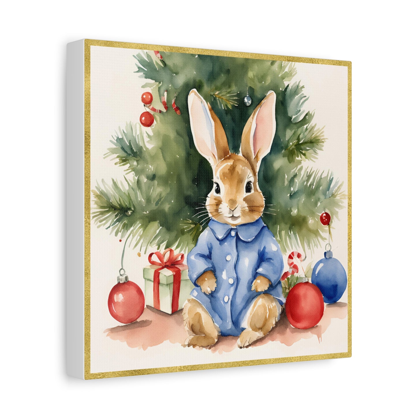 Peter Rabbit Christmas Canvas Print, Beatrix Potter Nursery Decor, Holiday Wall Art, Matte Stretched - Gift for Kids