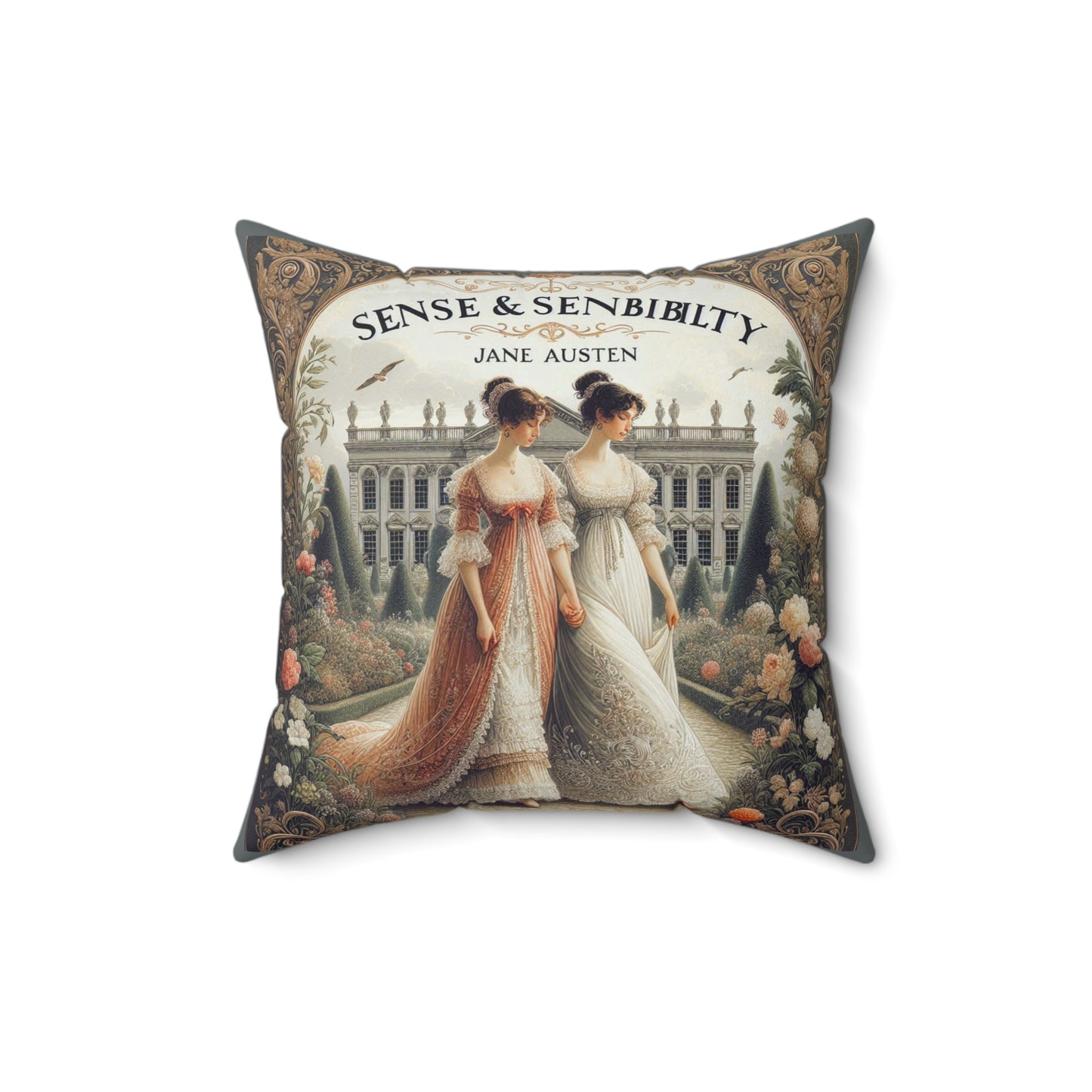 Literary Cushion, Jane Austen Regency Sense and Sensibility Book Nook Square Pillow, Home Decor, Library, Reading Gift, Literary Gift
