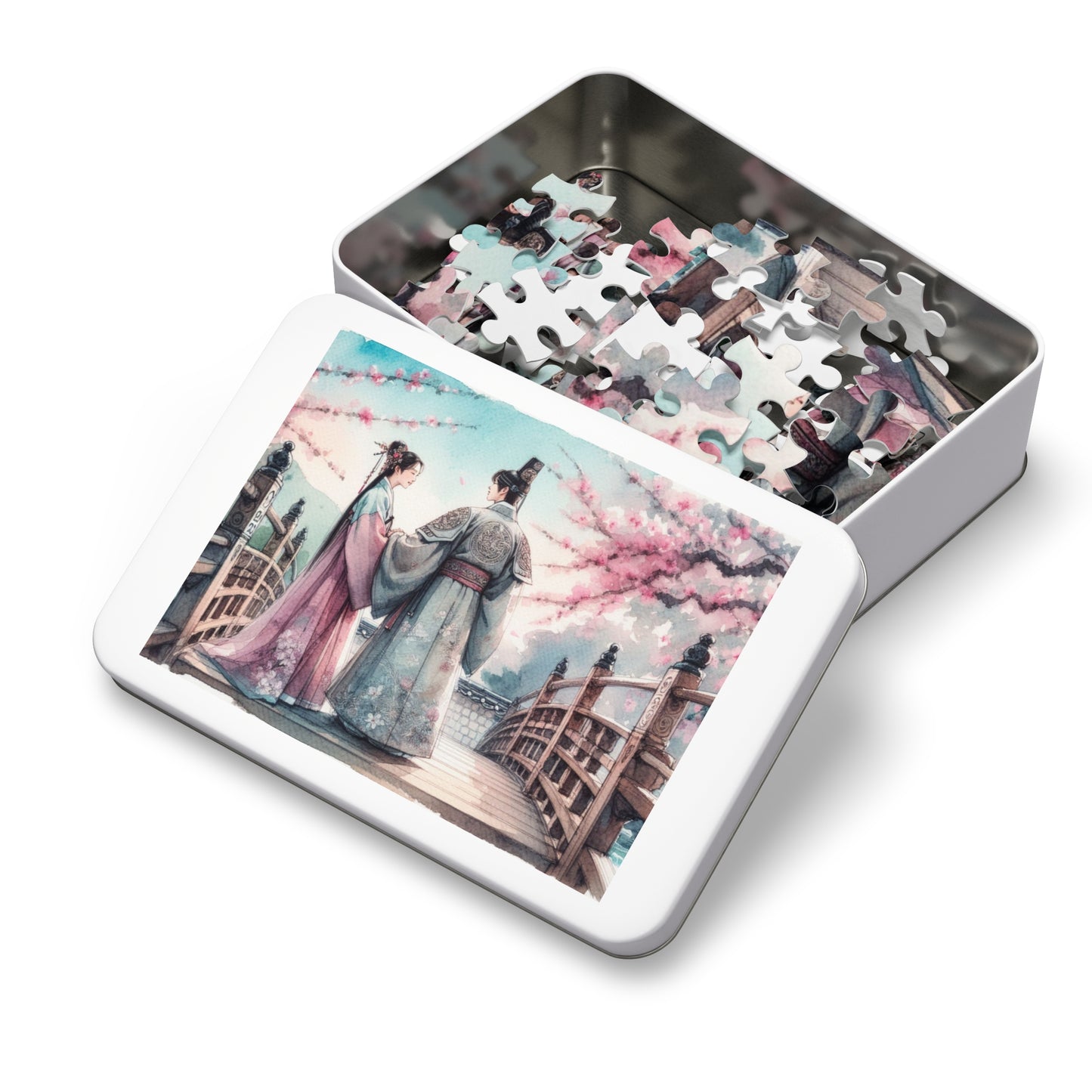 Jigsaw Puzzle: Sakura Cherry Blossom Goryeo Historical Couple Educational Game Gift with Tin, South Korea