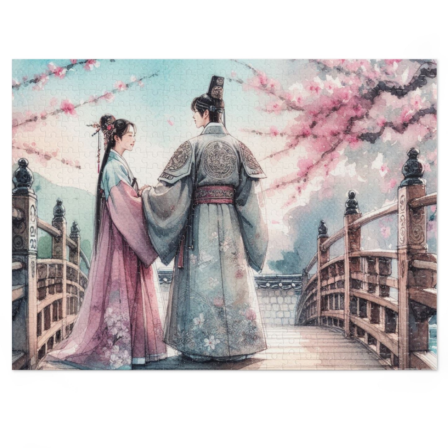 Jigsaw Puzzle: Sakura Cherry Blossom Goryeo Historical Couple Educational Game Gift with Tin, South Korea