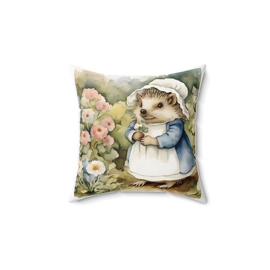 Beatrix Potter, Mrs. Mrs. Tiggy-winkle, Hedgehog,  Spring, Square Pillow - Literary Decor