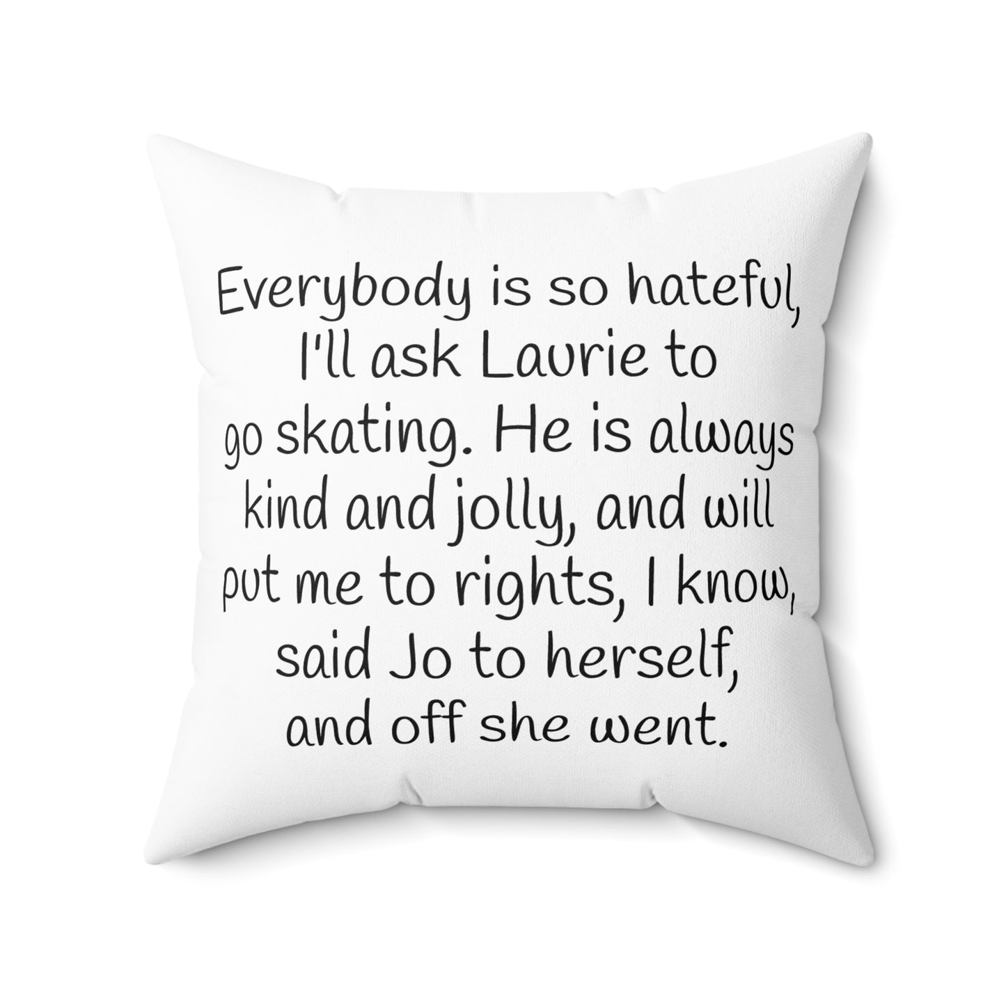Little Women Literary Square Pillow, Louisa May Alcott Jo Laurie Ice Skating Winter Holiday Cushion, Book Lover Gift, Home