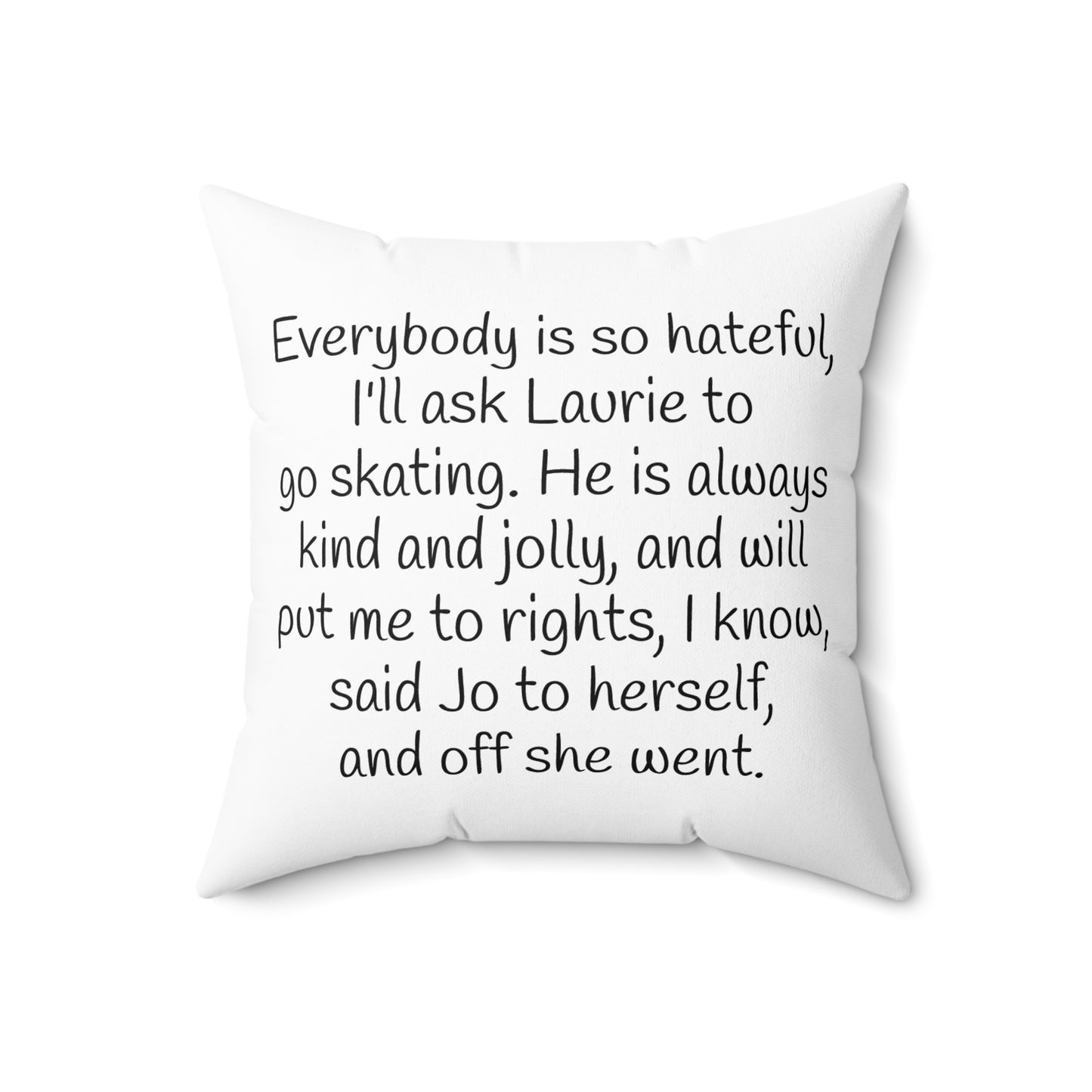 Little Women Literary Square Pillow, Louisa May Alcott Jo Laurie Ice Skating Winter Holiday Cushion, Book Lover Gift, Home