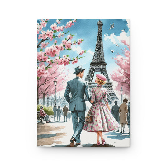 Paris France Cherry Blossom Eiffel Tower Hardcover Journal Diary Notebook Stationery, Planner Writing Journal, Bullet Journal, Vintage Style
