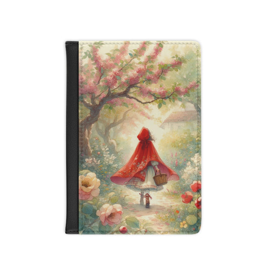 Passport Cover, Little Red Riding Hood Fairy Tale Travel Accessory Gift Holder Case Wallet Organizer, Red Cap and Wolf Design
